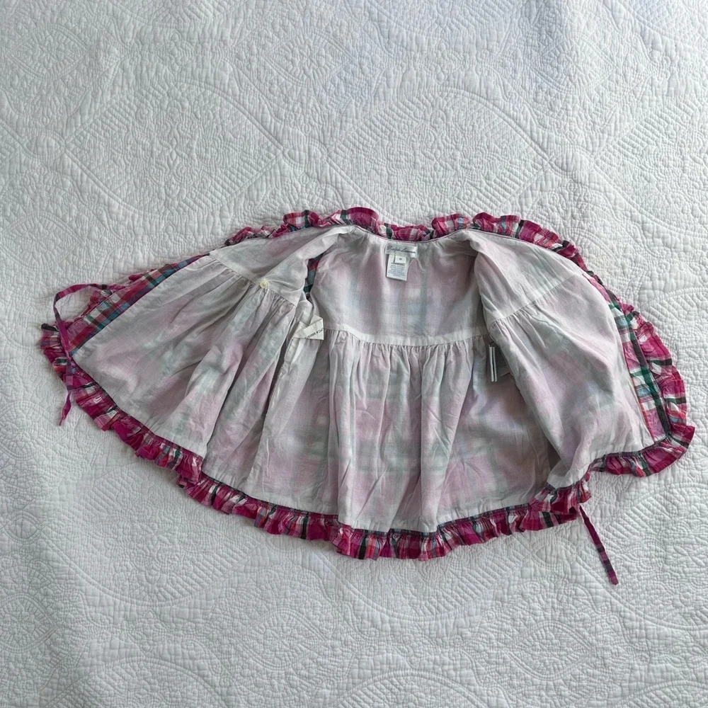 Ralph Lauren Baby Girl Madras Plaid Ruffle Wrap Dress 9 Months Like New infant
